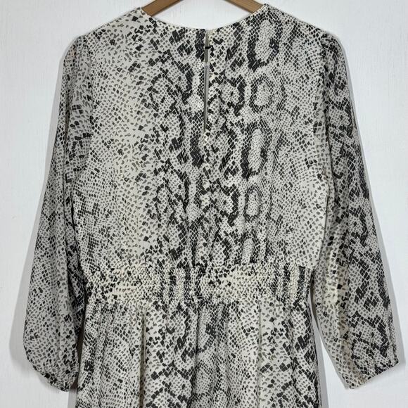 NEW J. Crew Dress Womens Size Medium Gray Snakeskin Balloon Sleeve Smocked Waist - Picture 6 of 10
